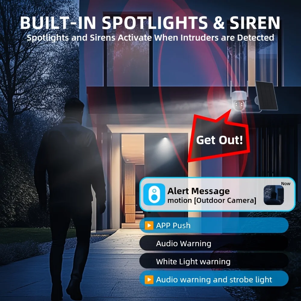 Cámara de seguridad solar WiFi 3 MP para exterior - Giro 360°, visión nocturna en color y sirena - imagen 6
